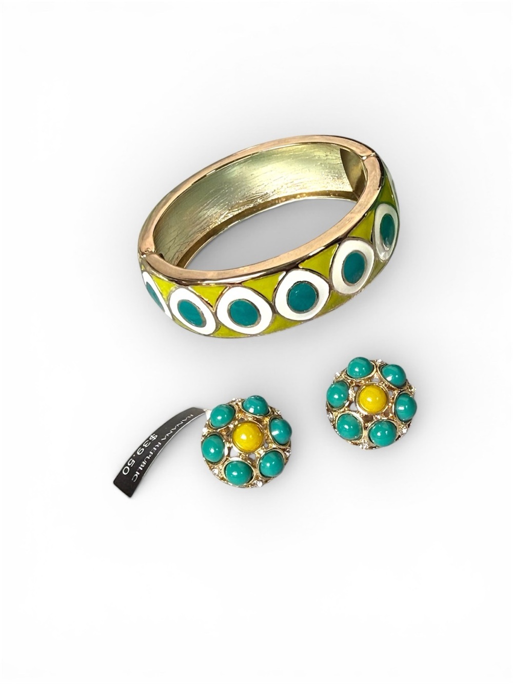 Banana Republic Teal and Yellow Cluster Clip-On Earrings - Picture 7 of 7